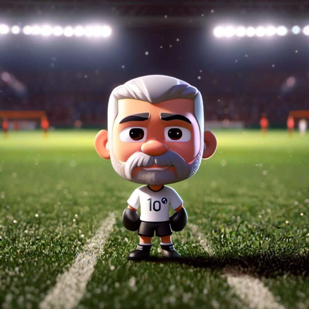 Chibi Character on Soccer Field in 3D Cartoon Style