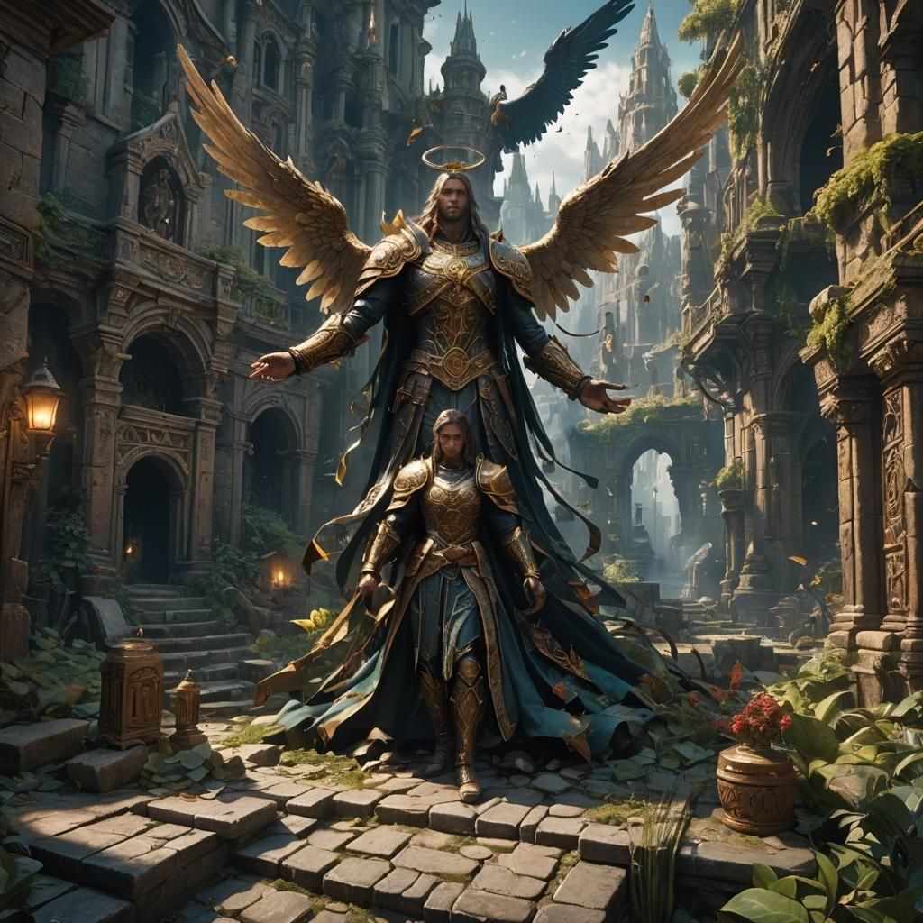 Detailed Angel in a Fantastical Landscape