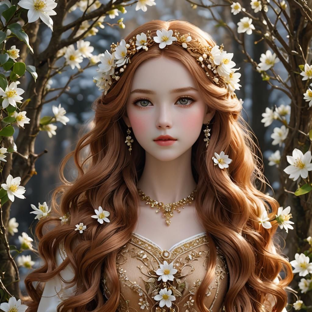Anime Girl with Copper Hair and Flower Ornaments