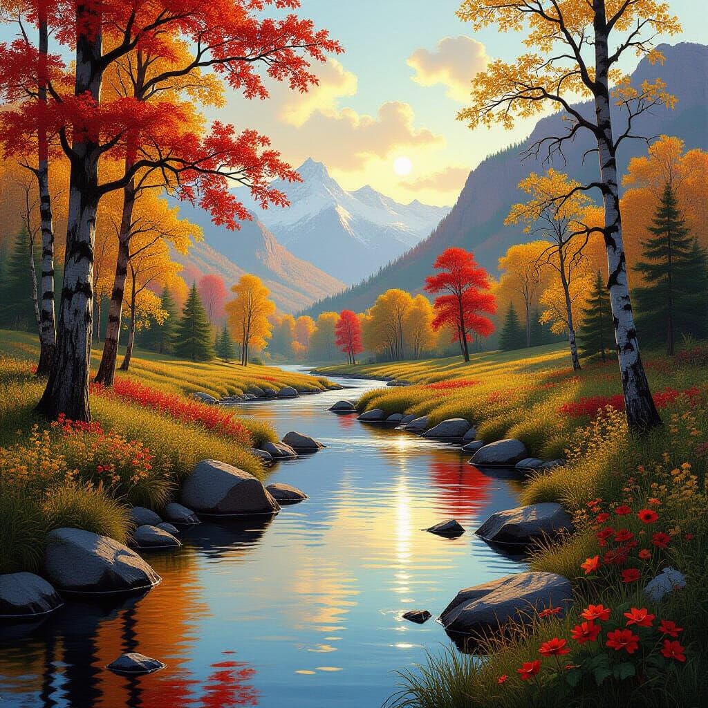 Autumn and Spring Landscape in Painterly Style