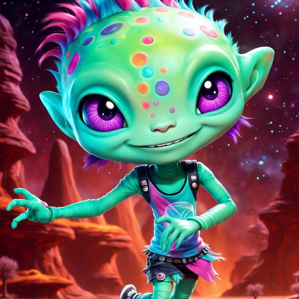 Happy Punk Alien Dancing in Alien Landscape