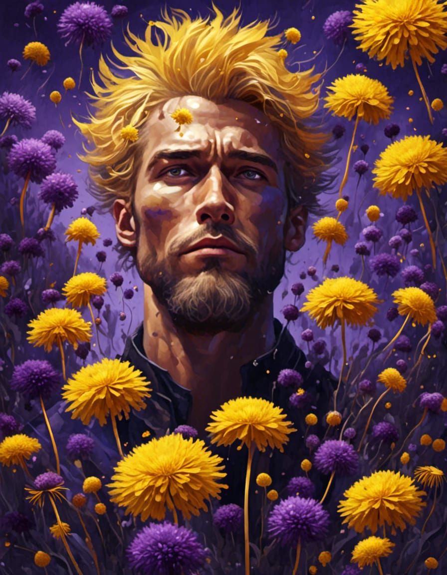 Man Transforms into Dandelions in a Garden