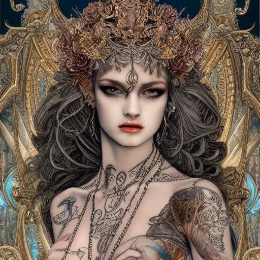 Tattooed Goddess in Hyperrealistic Fantasy Style