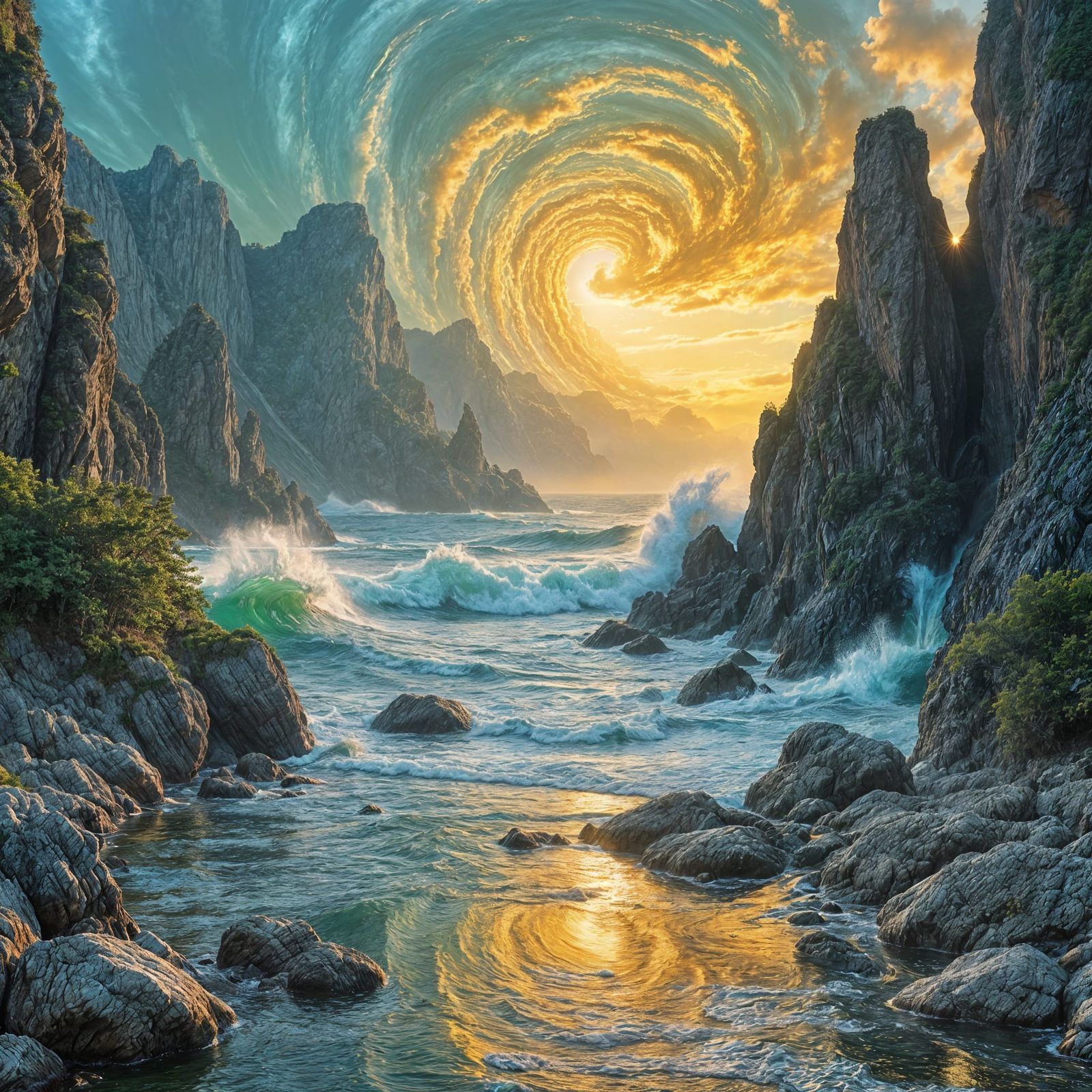 Brilliant Metallic World: Sweeping Waves of Color