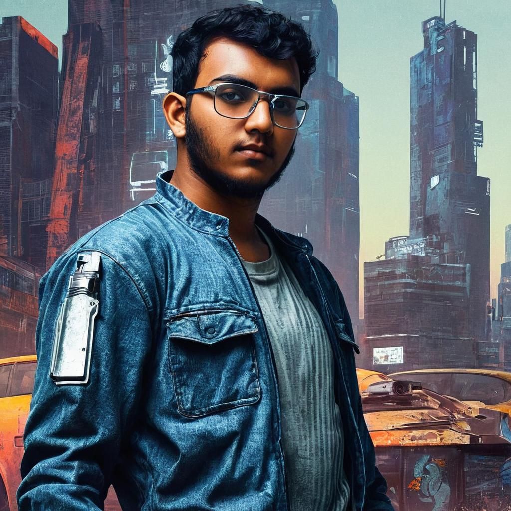 Sci-Fi Hero in Dystopian Cityscape