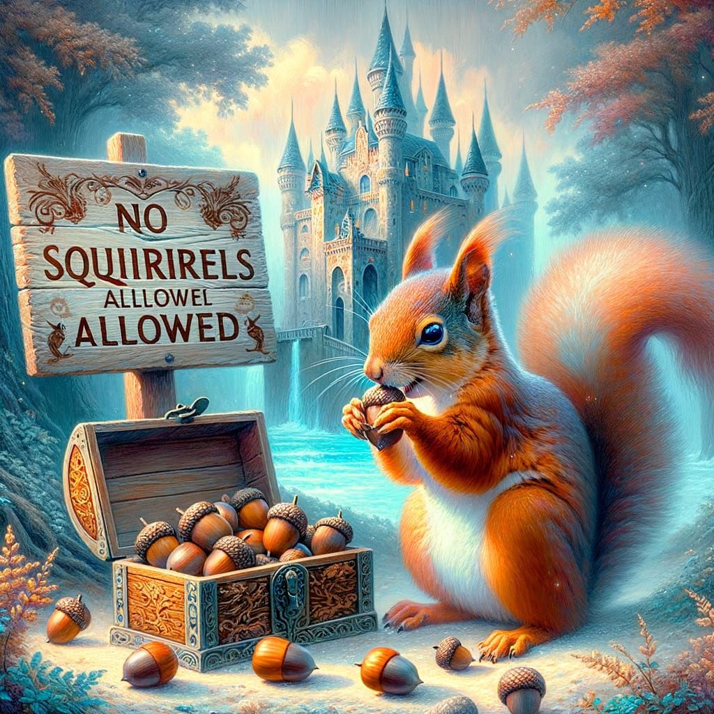 Mischievous Acorn Thief in Fairy Tale Castle
