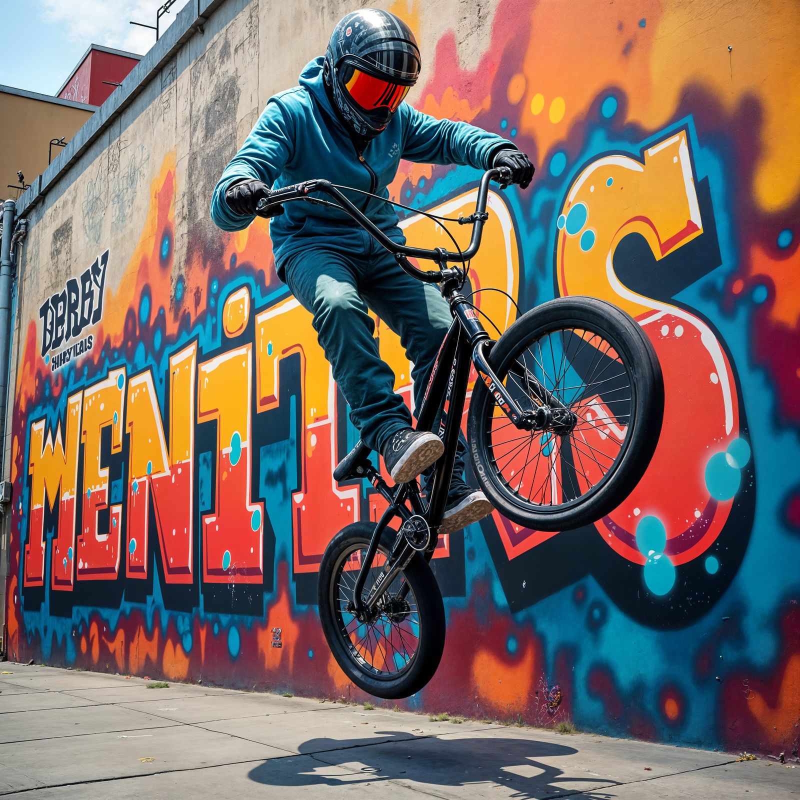 Dynamic Graffiti Art of BMX Bike in Mid-Air