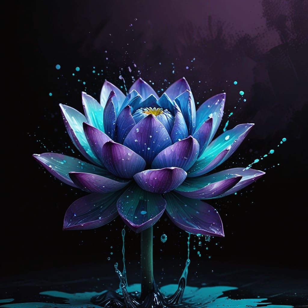 Vibrant Lotus Silhouette in Glitchwave Art