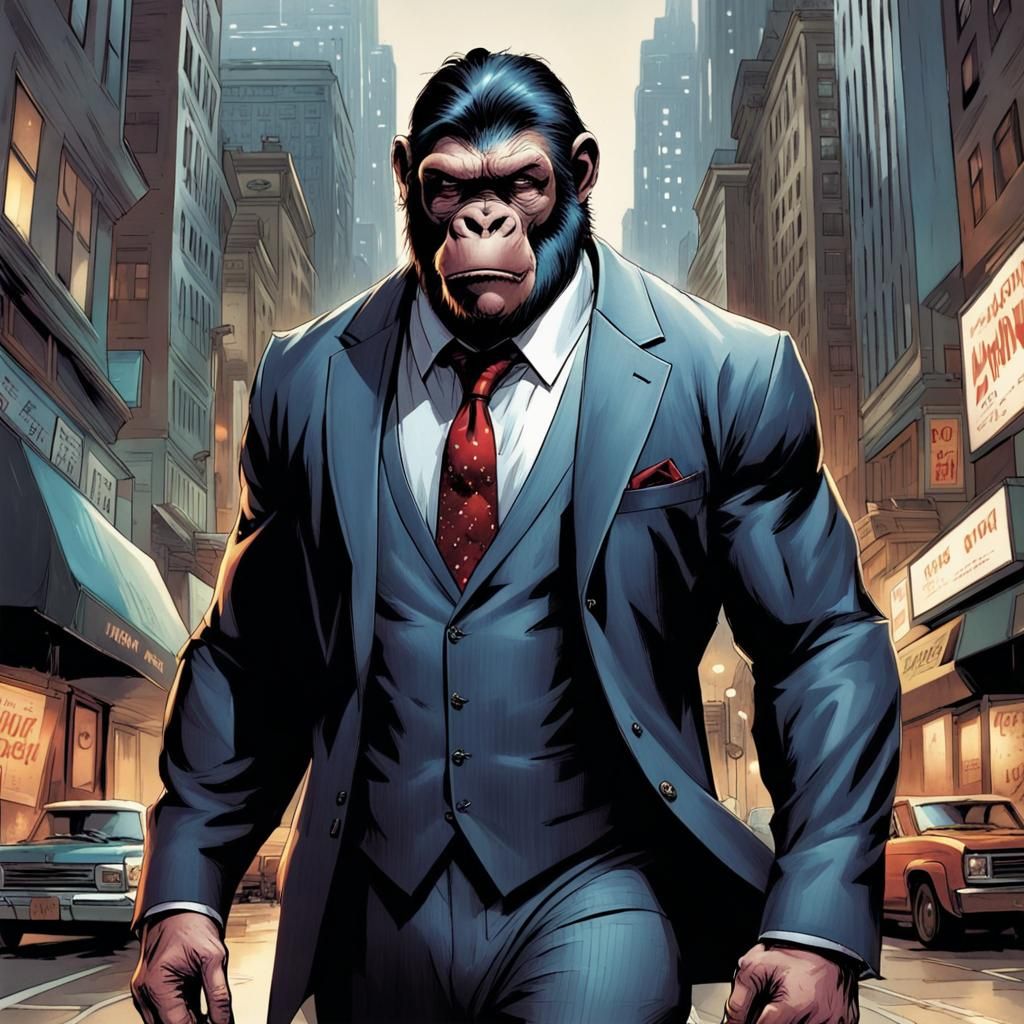 Ape-Man in Suit, Comic Book Art Style