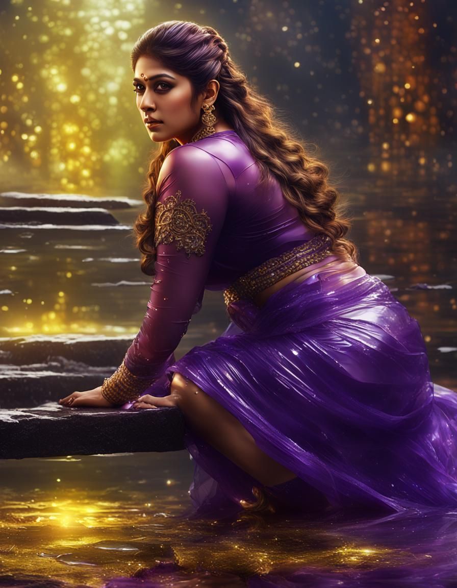 Detailed Fantasy Image of Woman in Purple and Yellow