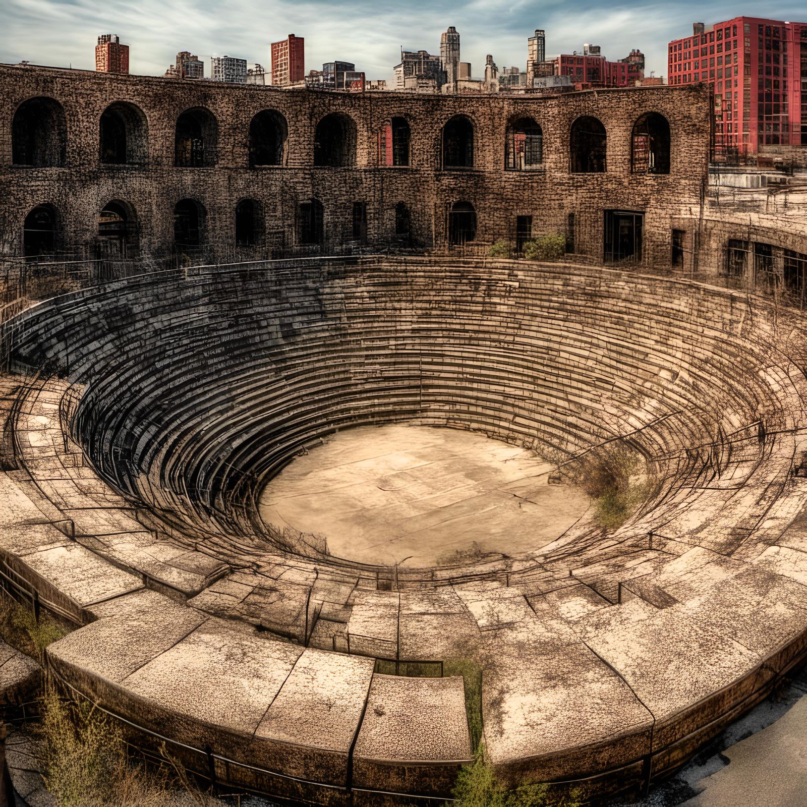 Ruined Ancient Arena in Cyberpunk Style