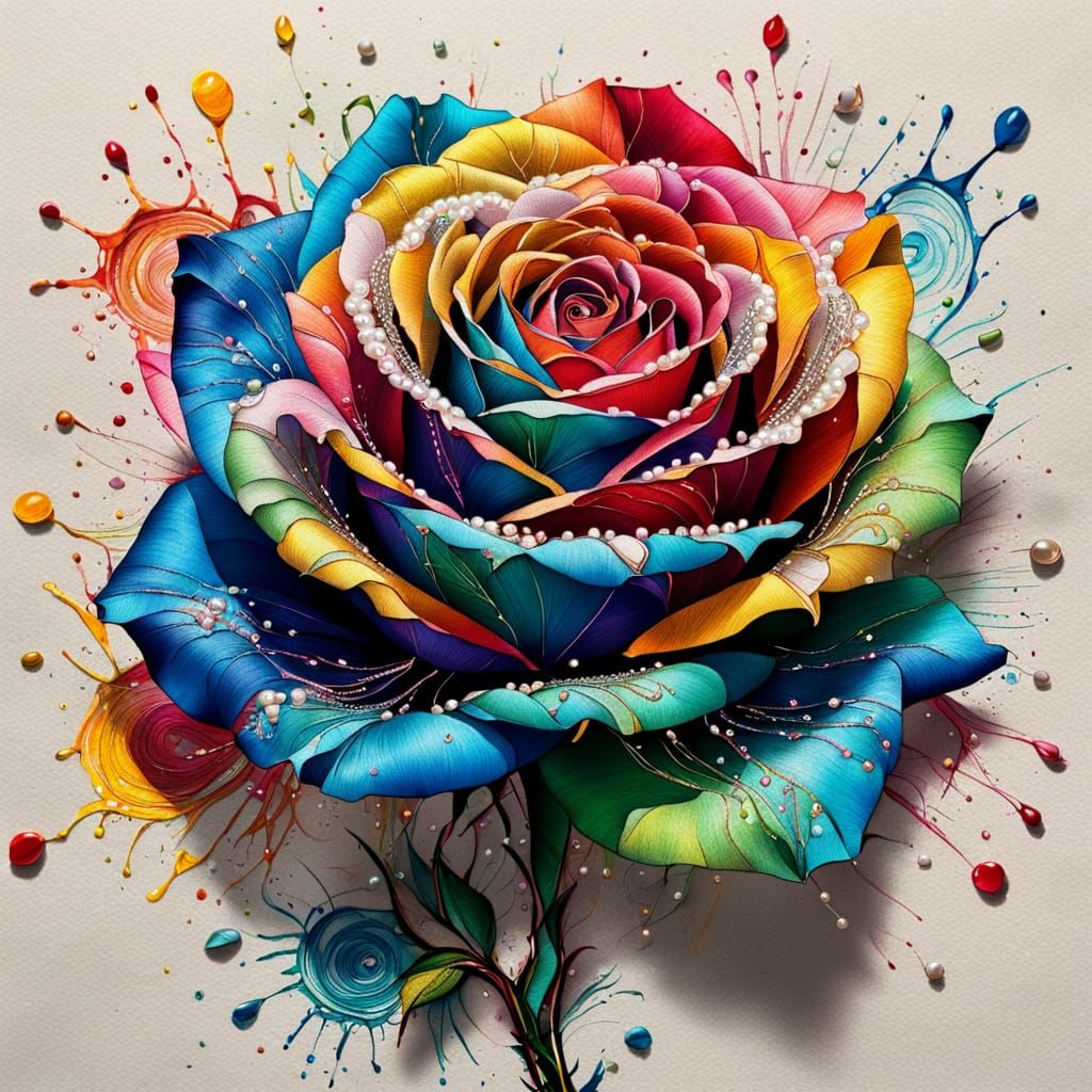 Surrealistic Abstract Rose in Vibrant Colors with Intricate ...