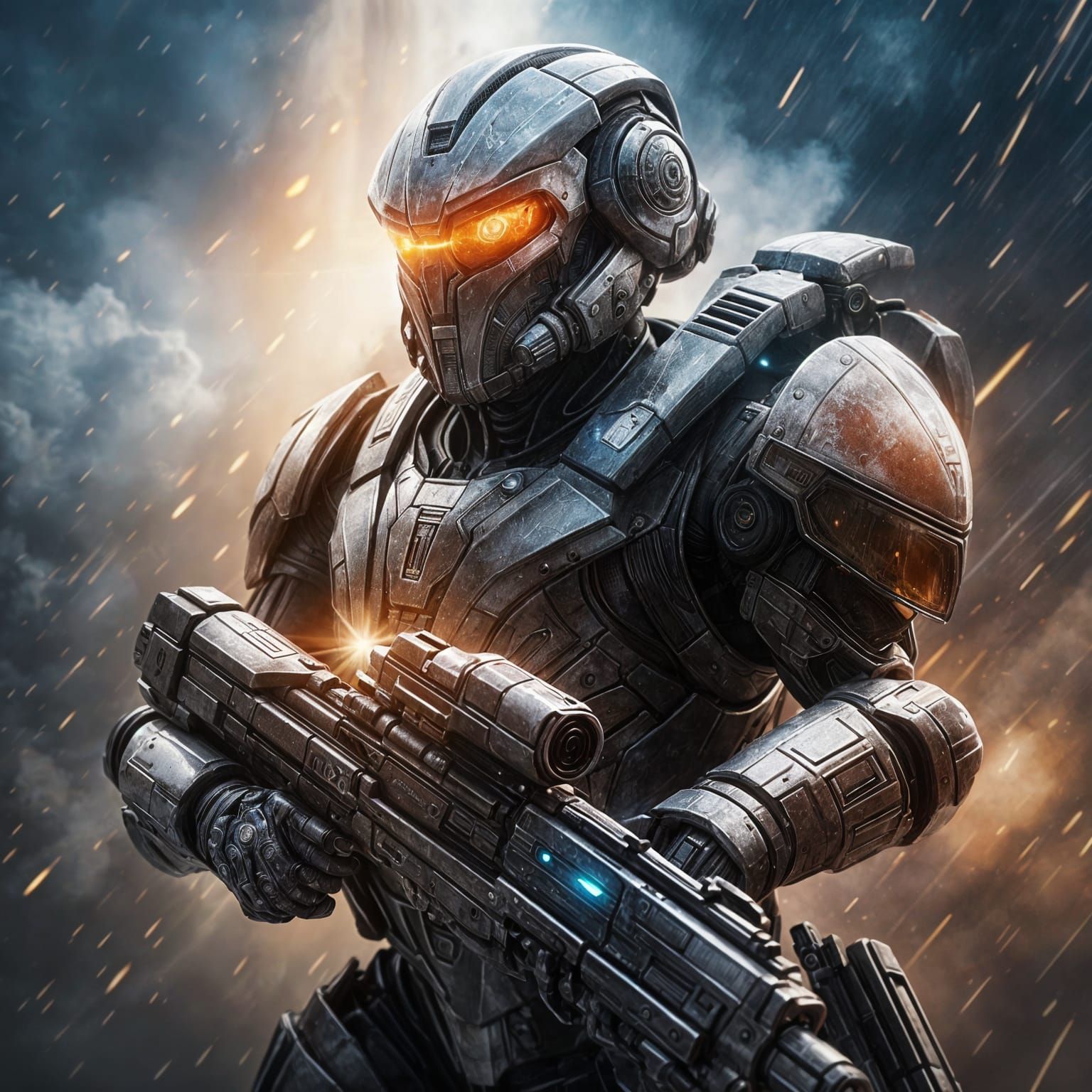 Cyberpunk War Hero in Double Exposure with Melted Armor and ...