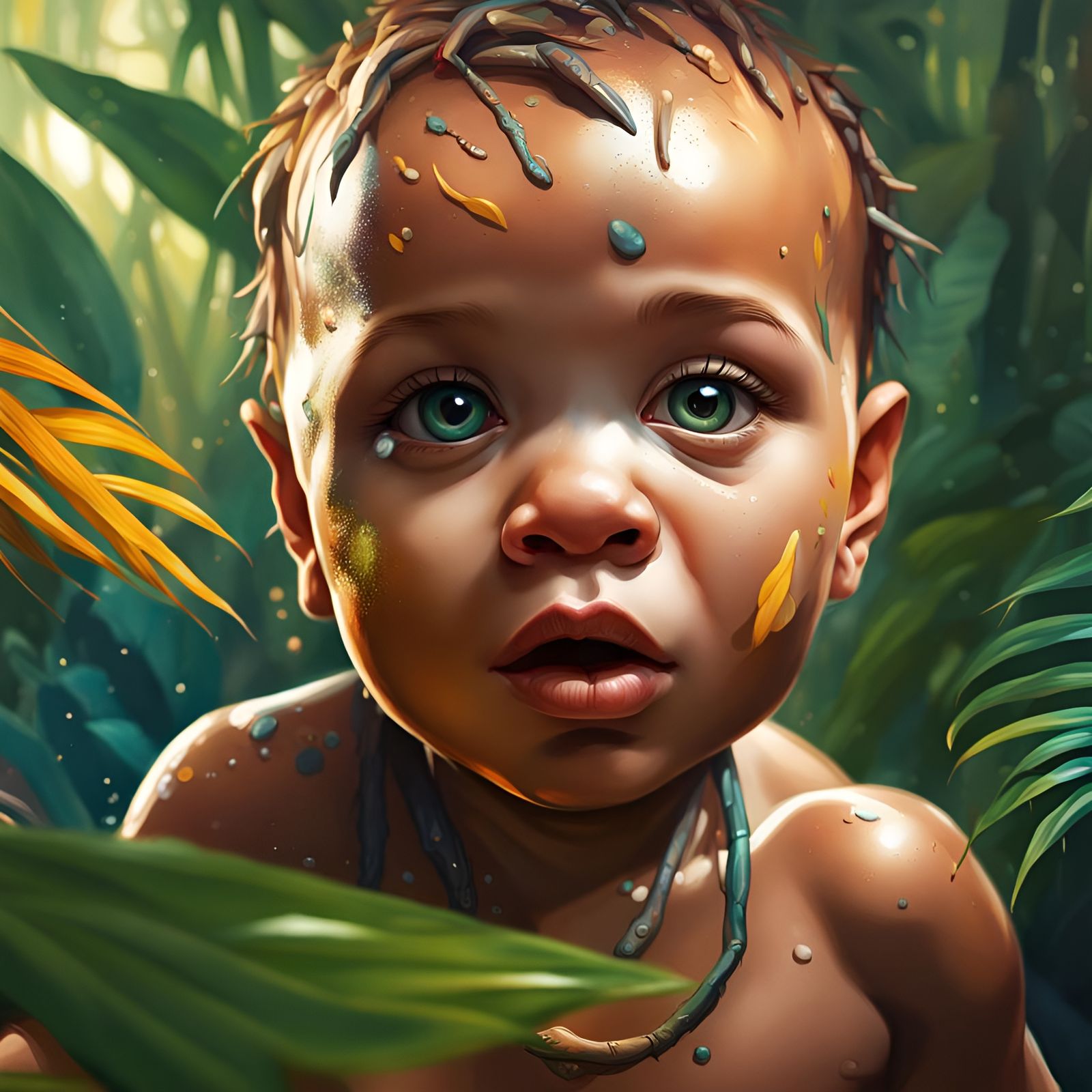 Hyperrealistic Jungle Baby in Splash Art Style