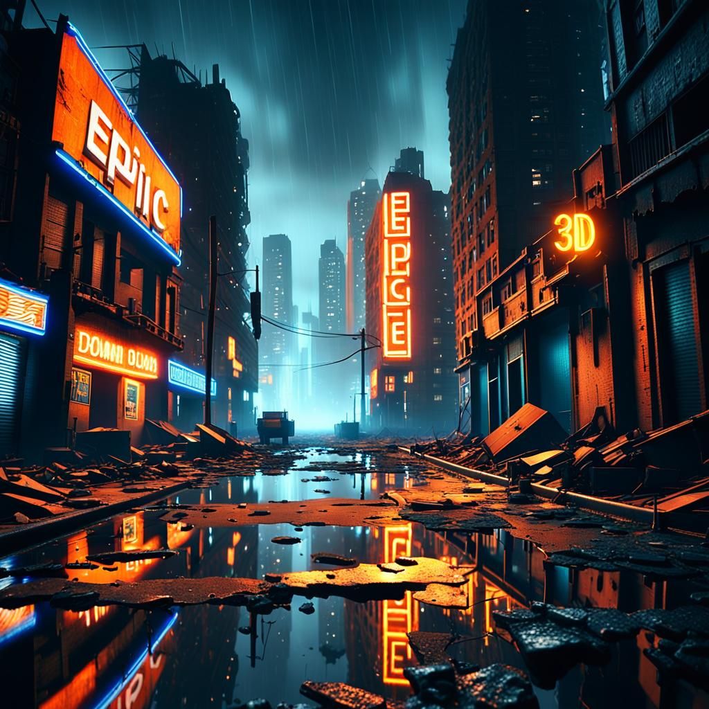 Post-Apocalyptic Cityscape at Night in Unreal Engine 5