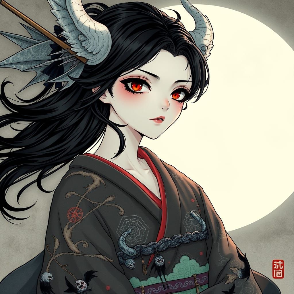 Surreal Yokai Spirit Dances on Shadow's Edge