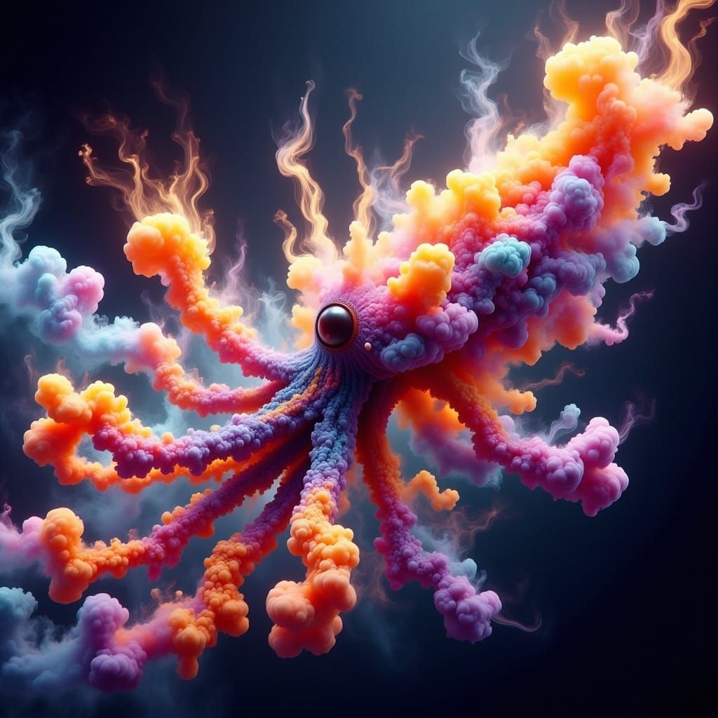 Colorful Smoke Squid with Expressive Eyes