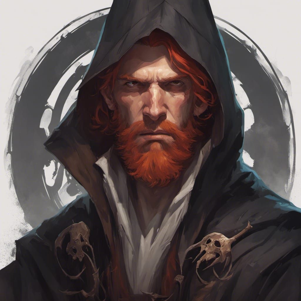 Red-Haired Reverend with Scythe: Hyperdetailed Portrait