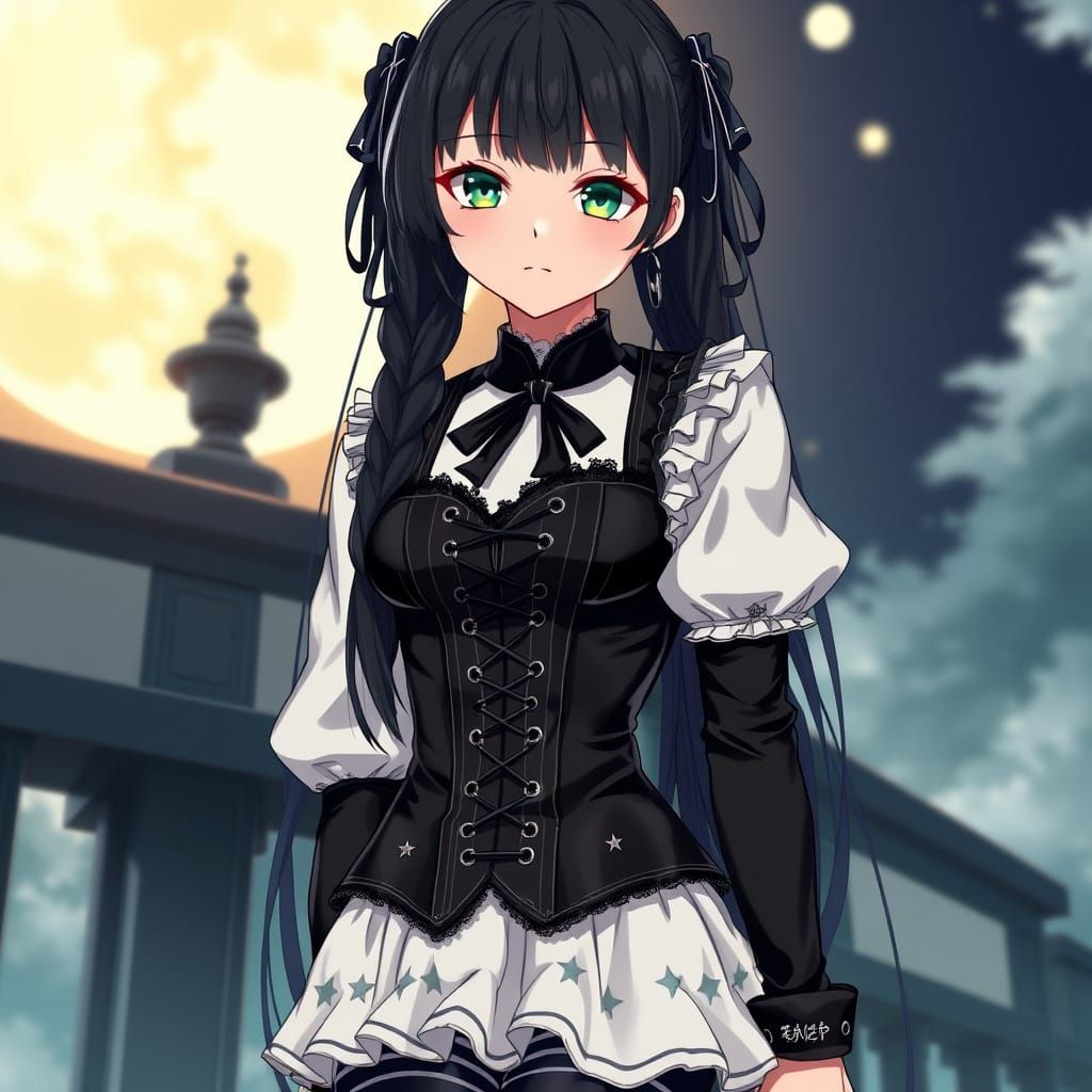 Gothic Anime Girl Portrait in Manga Style
