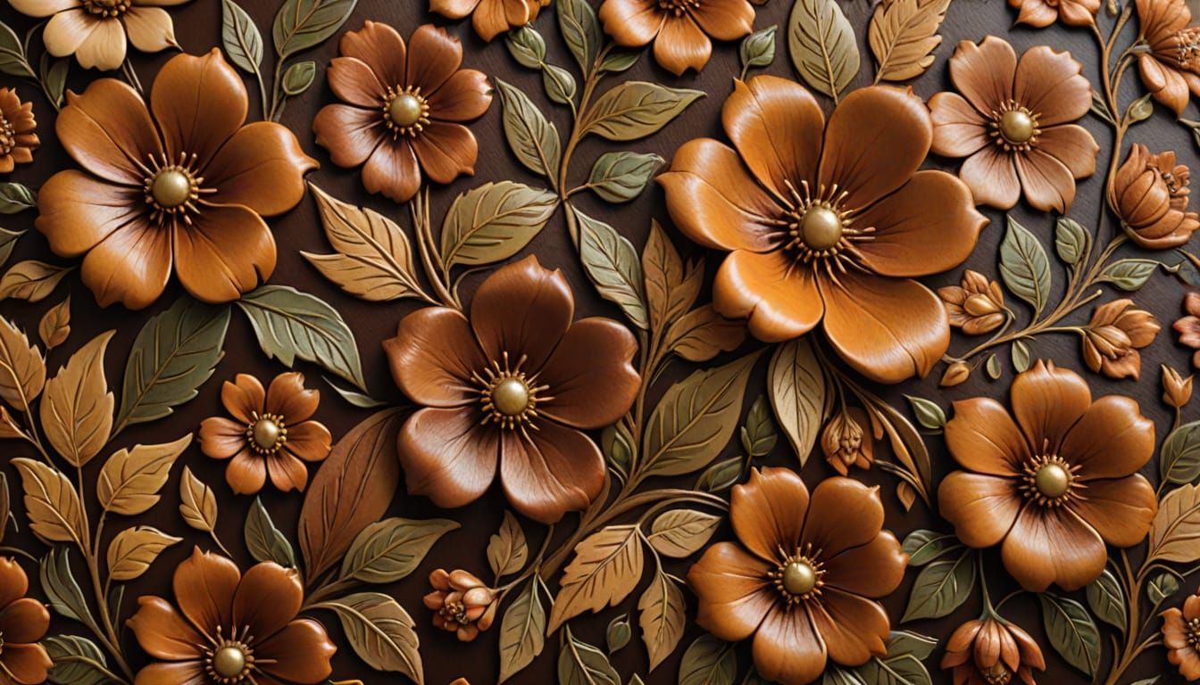 Hyperrealistic Leatherwork with Floral Details in Oil Painti...