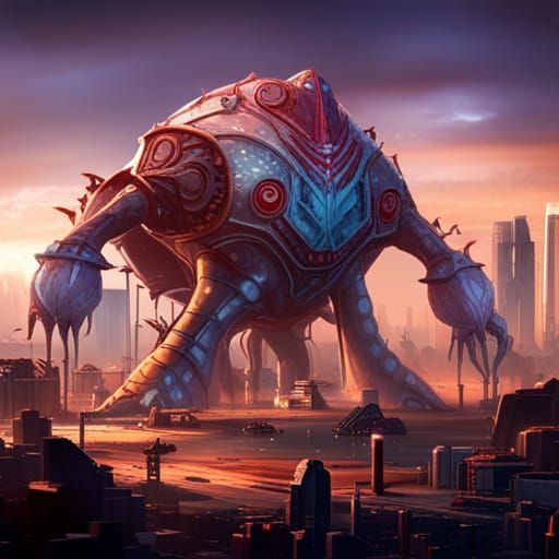 Epic Bacteriophage Kaiju Over Utopian City