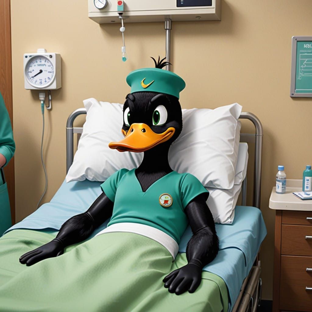 Sick Duck Dodgers in Hospital Bed