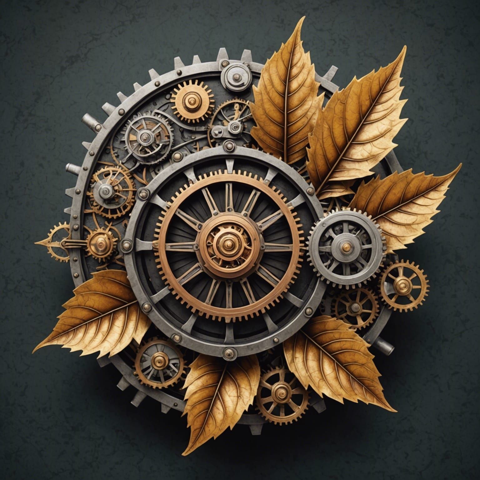 Steampunk Leaf with Detailed Engine