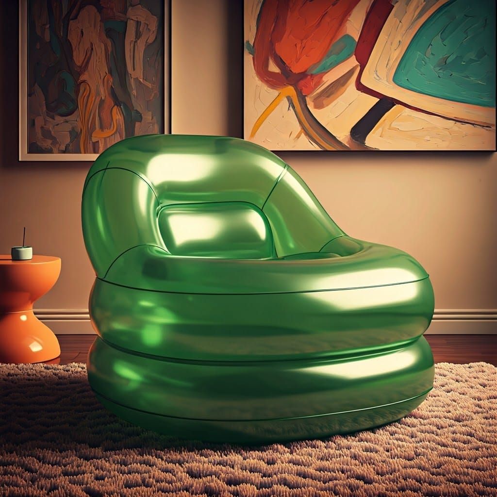 Retro Futuristic Blow-Up Chair in Vibrant Green, Mid-Century...
