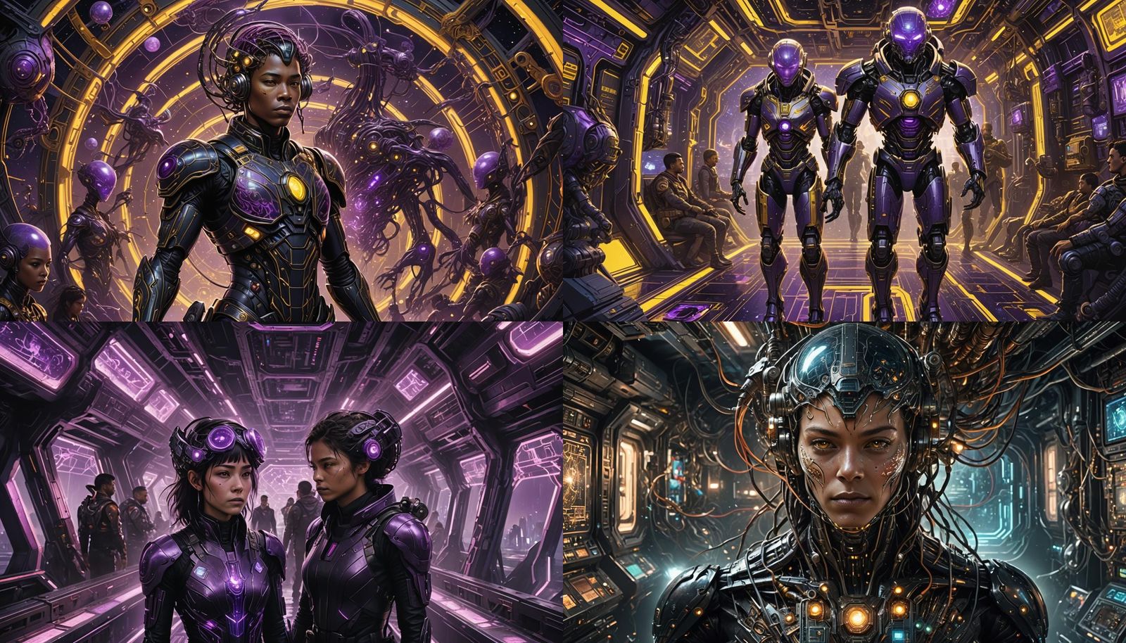 Cyborg-Human Hybrid on Spaceship in Dark Fantasy Art