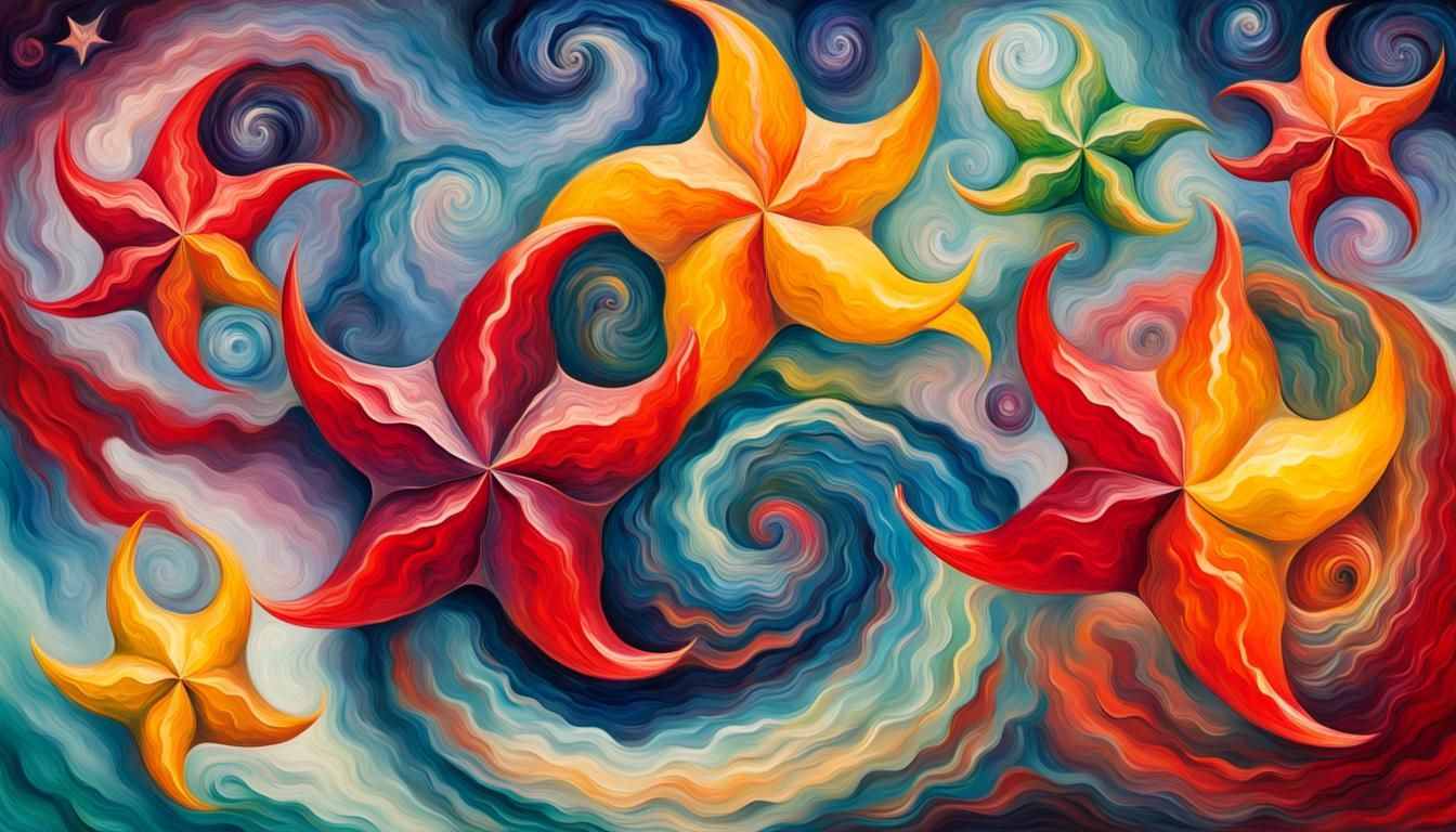 Abstract Jelly Stars Swirling in Impasto Oil Paint Style