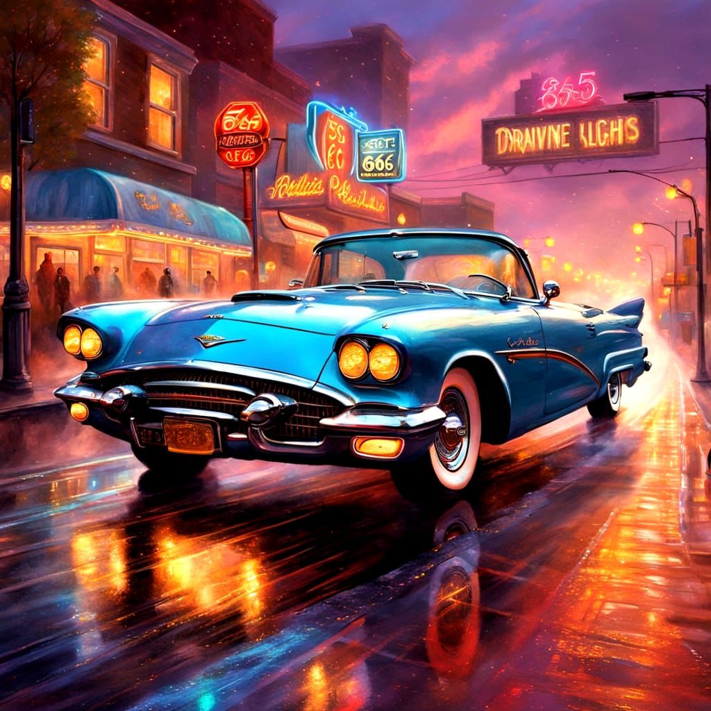 Classic 1955 T-Bird on Route 66 in Dreamy Style