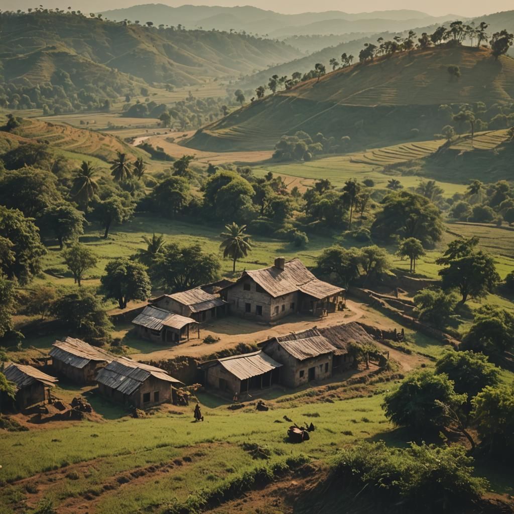Cinematic 19th Century Hill Farm in Rural India