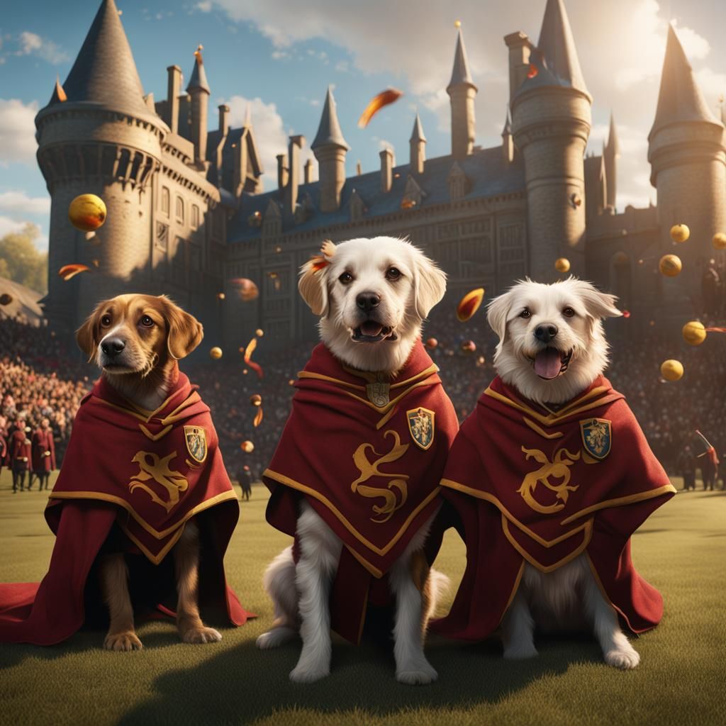 House Pets at Quidditch Match: Detailed Digital Painting