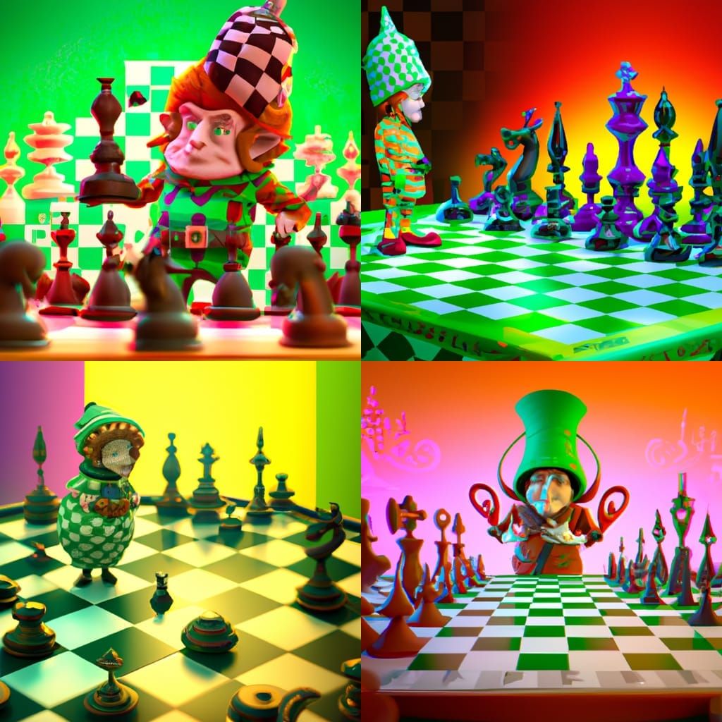 Leprechaun and Alien Chessboard in 3D Style