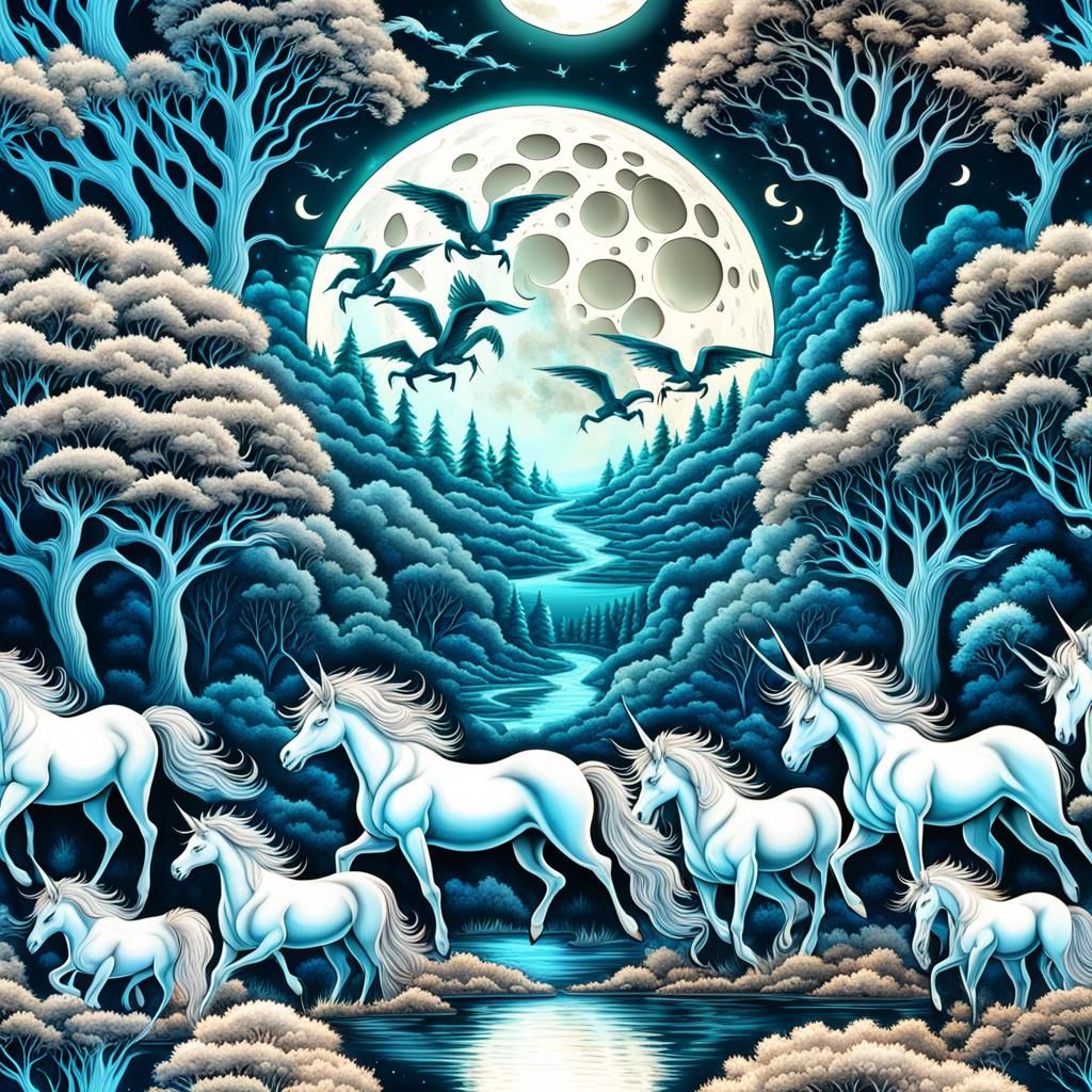 Unicorn troop at moonlight!