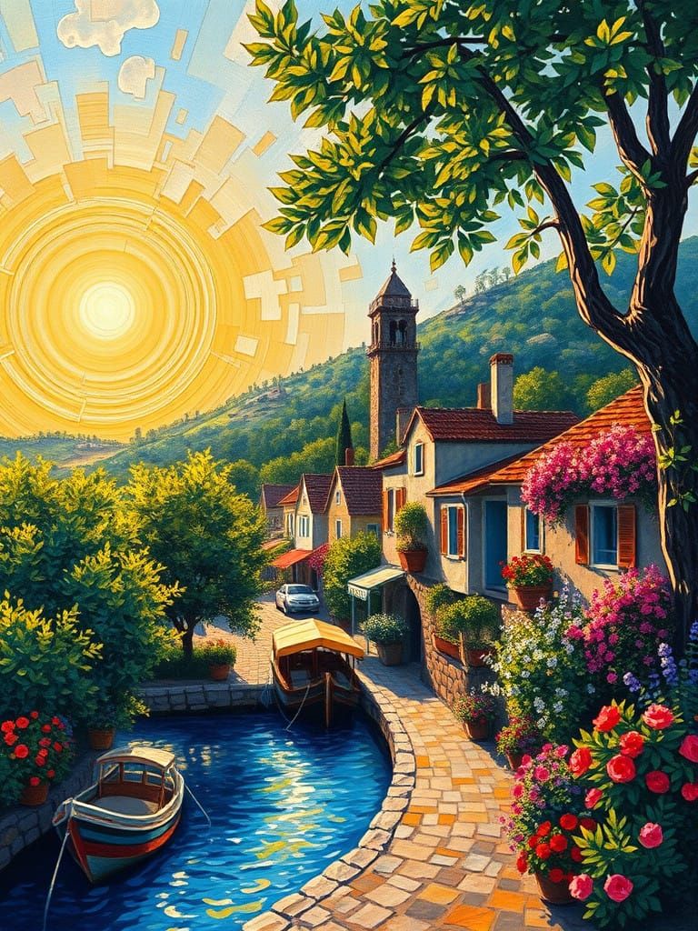 Summer Village in Vibrant Impasto