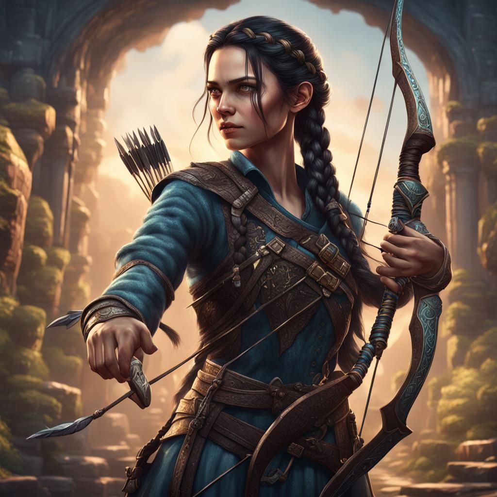 Archer Girl Ready to Shoot, Digital Art Style