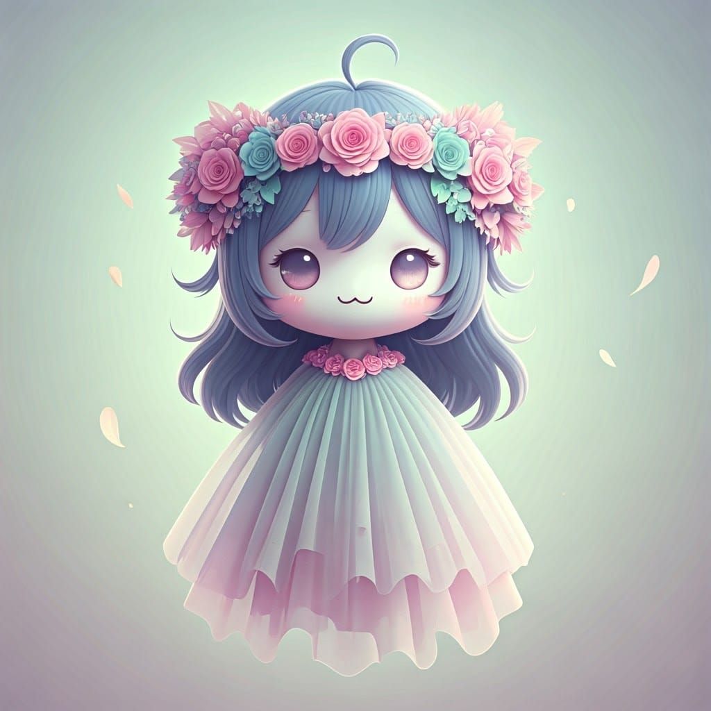 Ghost with Floral Crown in Anime Style