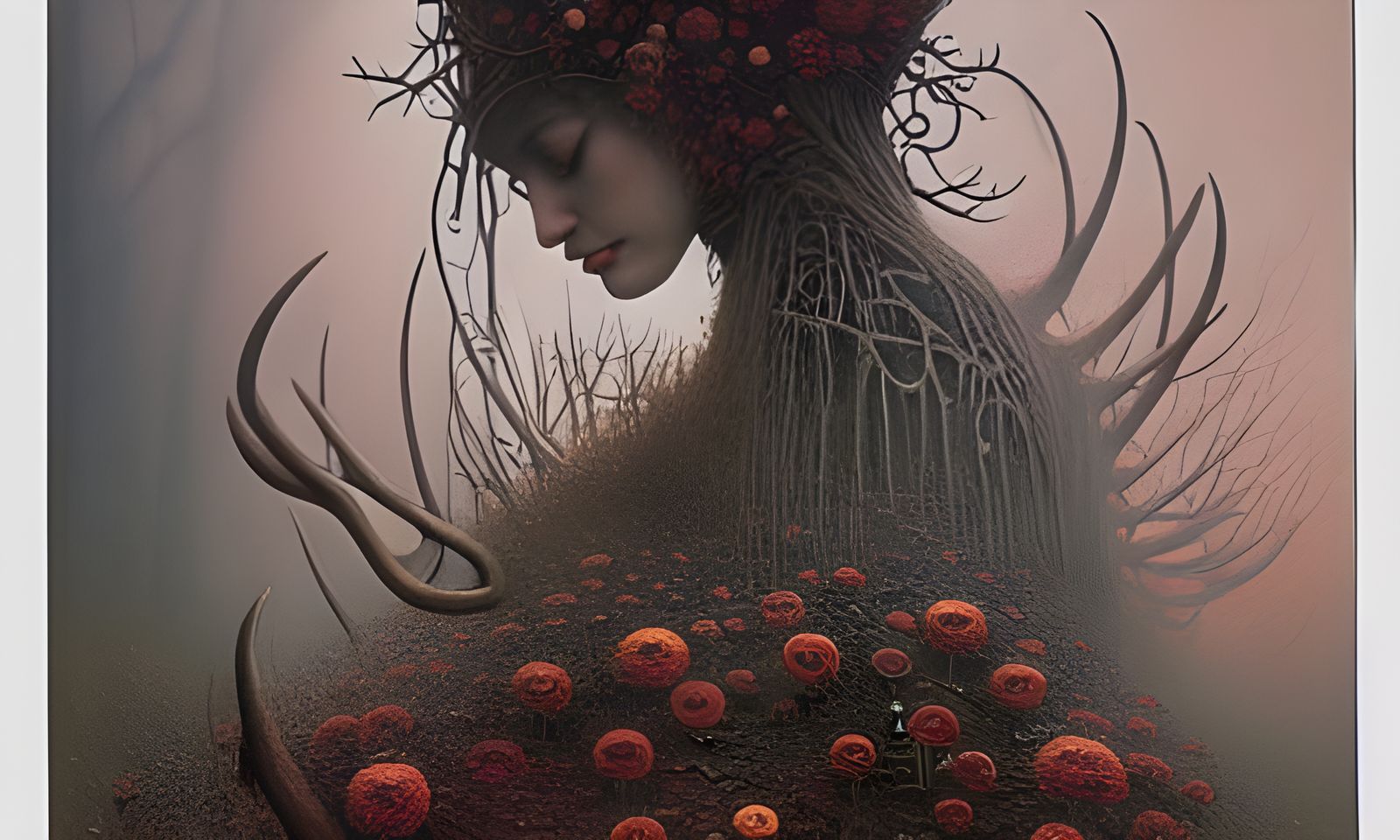 Macabre Autumn Huntress in Biopunk Style