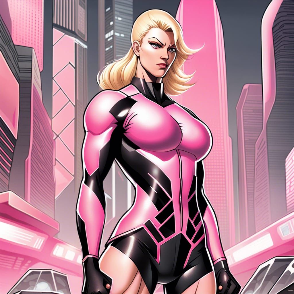 Futuristic City Superhero: Blonde Muscle Woman Illustration