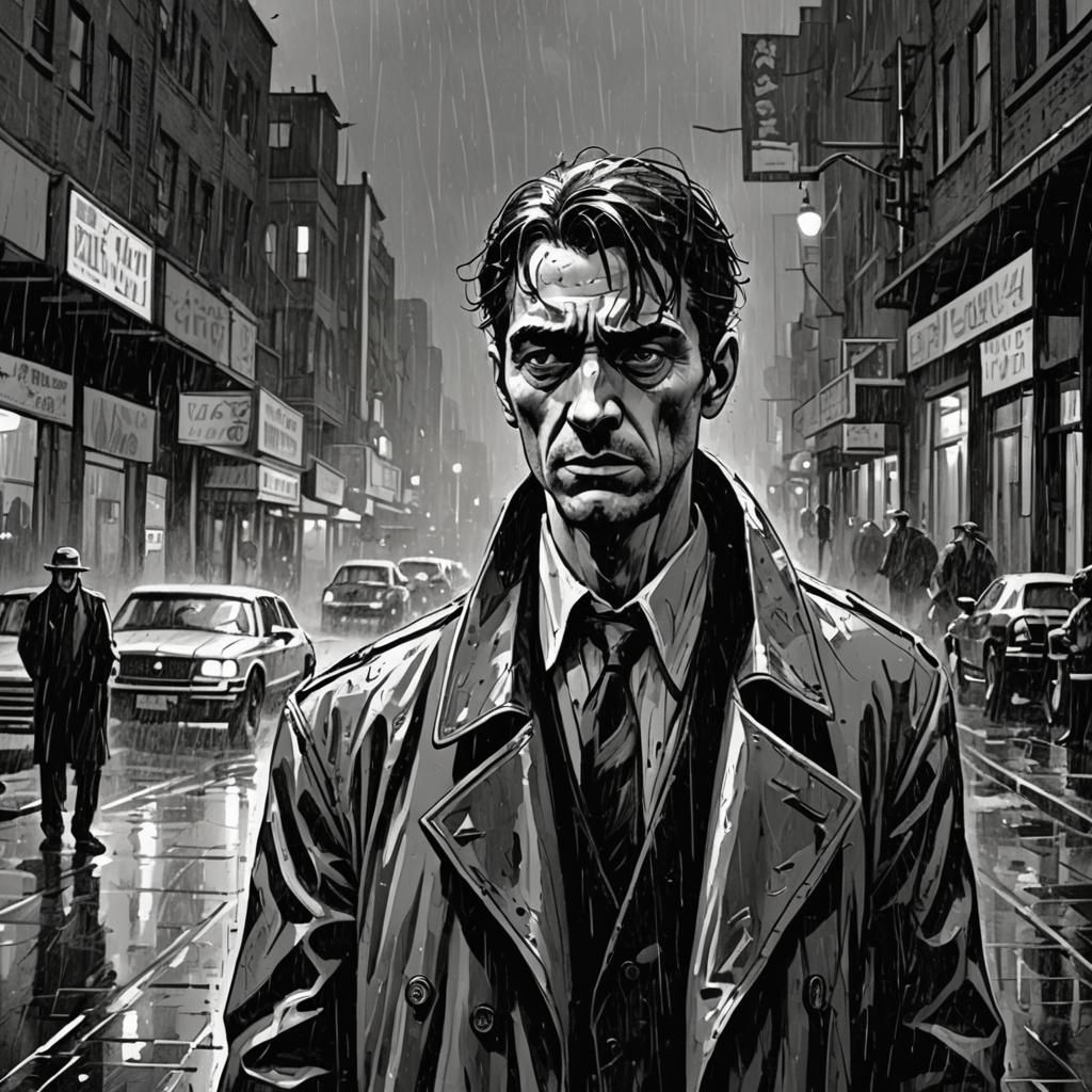 Comic Noir: Expressionist Crime Scene in Rain
