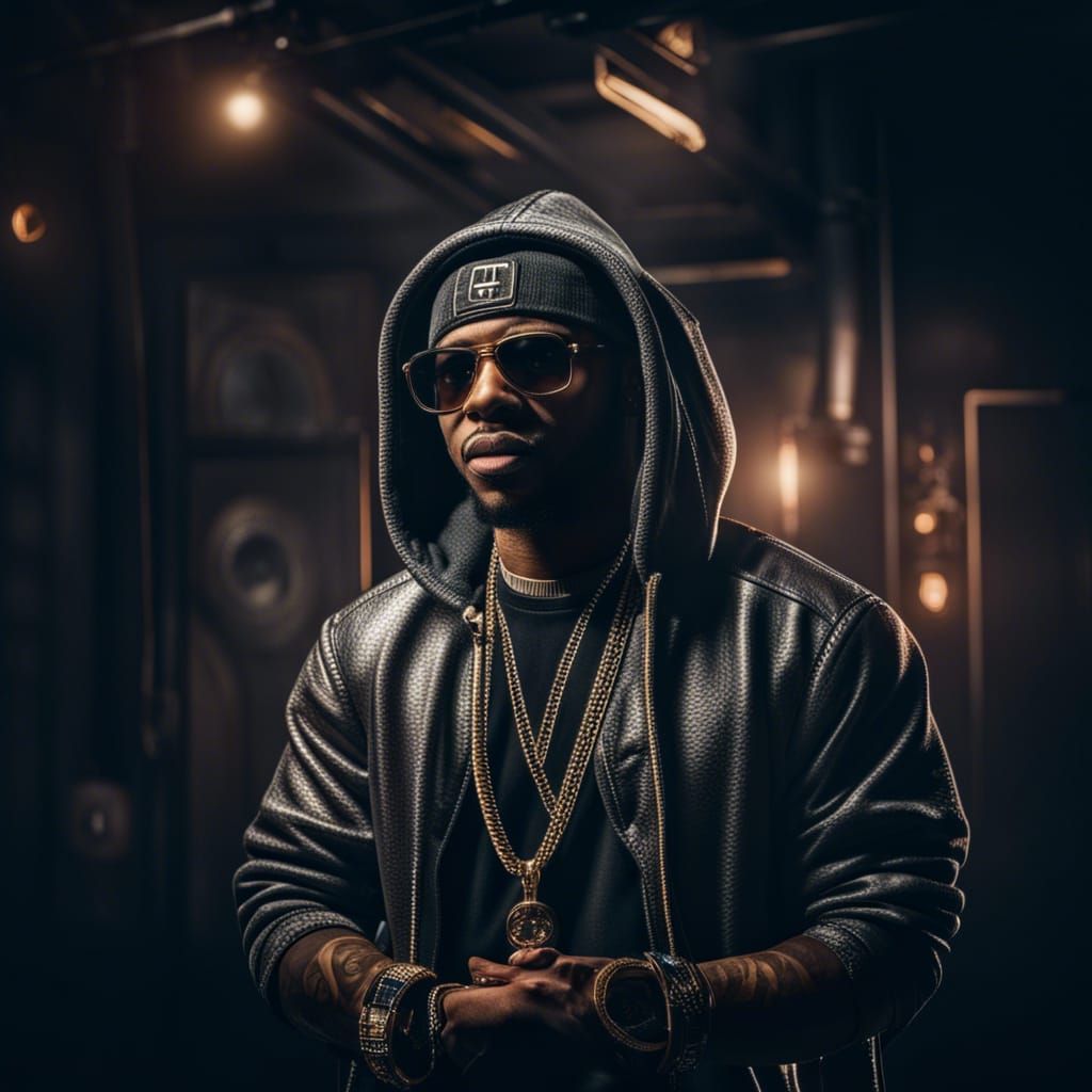 Rapper Poses for Album Cover: Hyperrealistic HDR Photo