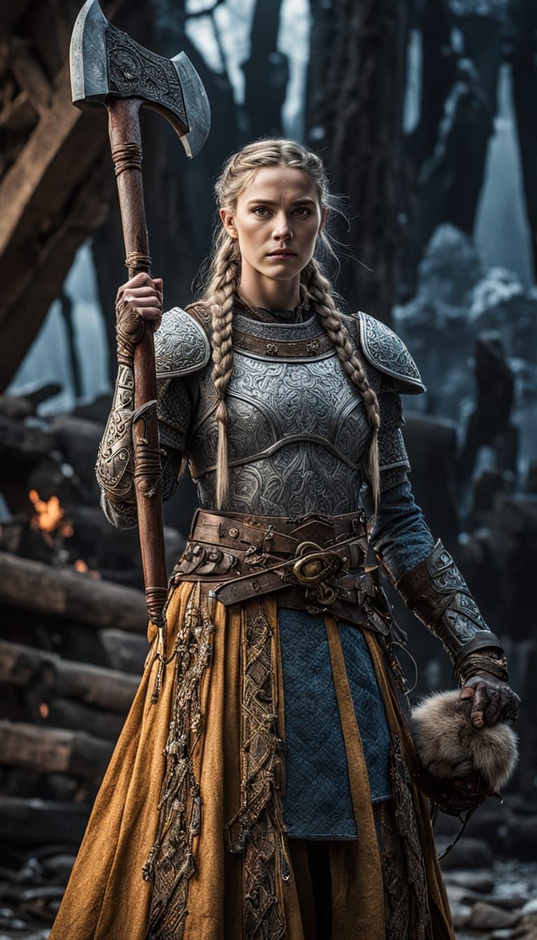 Viking Ice Cat Warrior in Ornate Armor