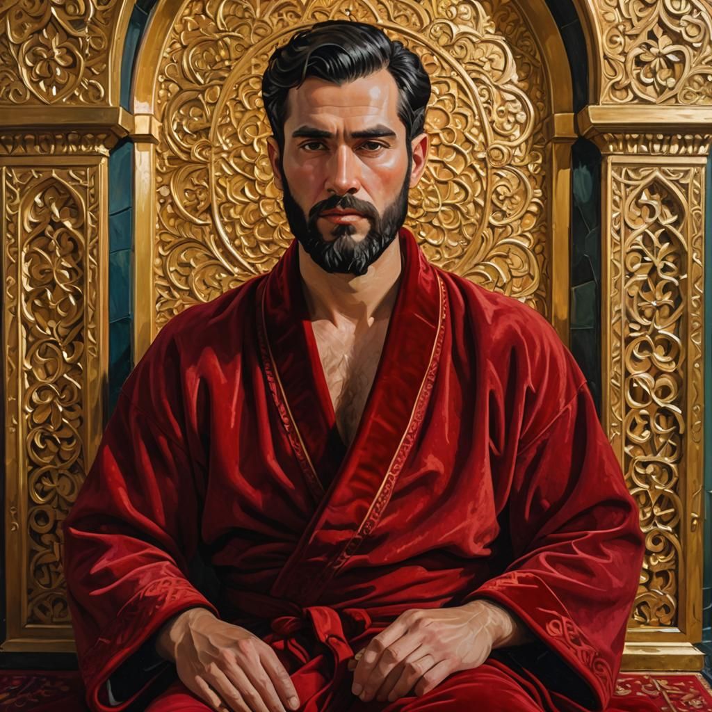 Elegant Bearded Man on Golden Throne