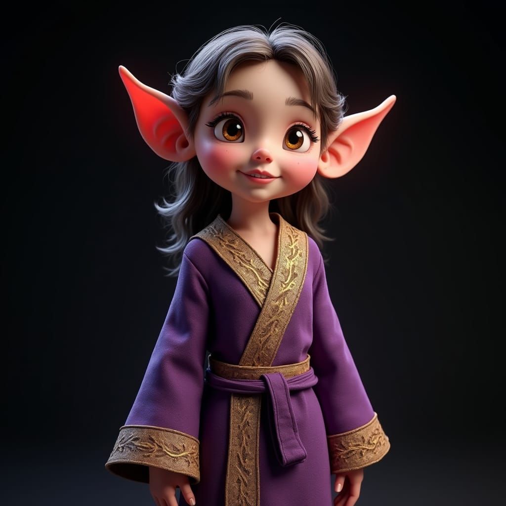 Smiling Halfling Woman in Purple Robes, Digital Art