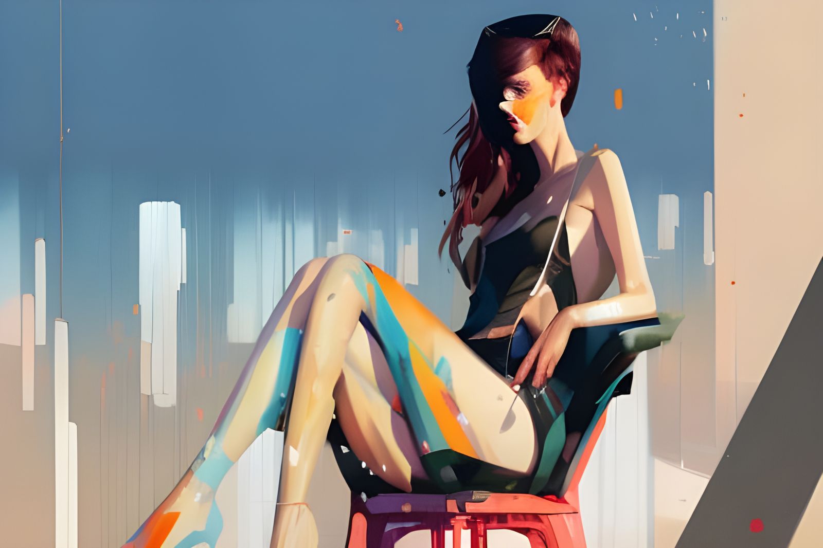 Stylish Woman on Chair, Detailed Painting