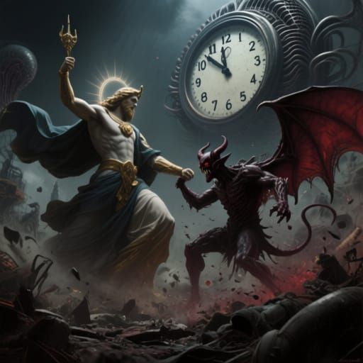 Cosmic God Battles Devil as Doomsday Clock Strikes