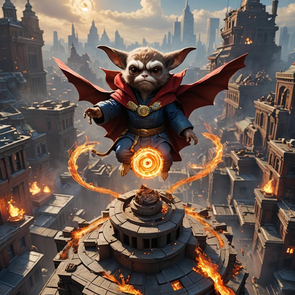Gizmo as Doctor Strange Creates Fire Portal