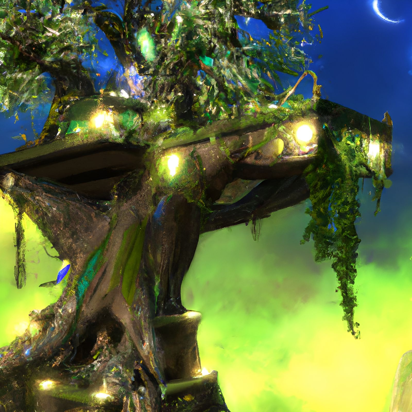 Mystical Elven Tree Fort Dwelling in the Sky