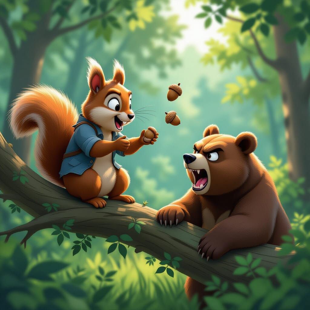 Mischievous Squirrel Throws Acorns in Pixar Style
